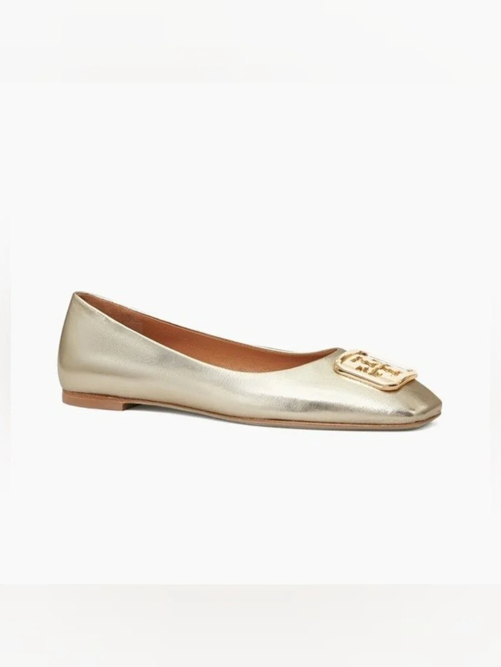 Tory Burch Georgia Leather Square Toe Metallic Gold-tone Ballet Flat Sz 7.5M